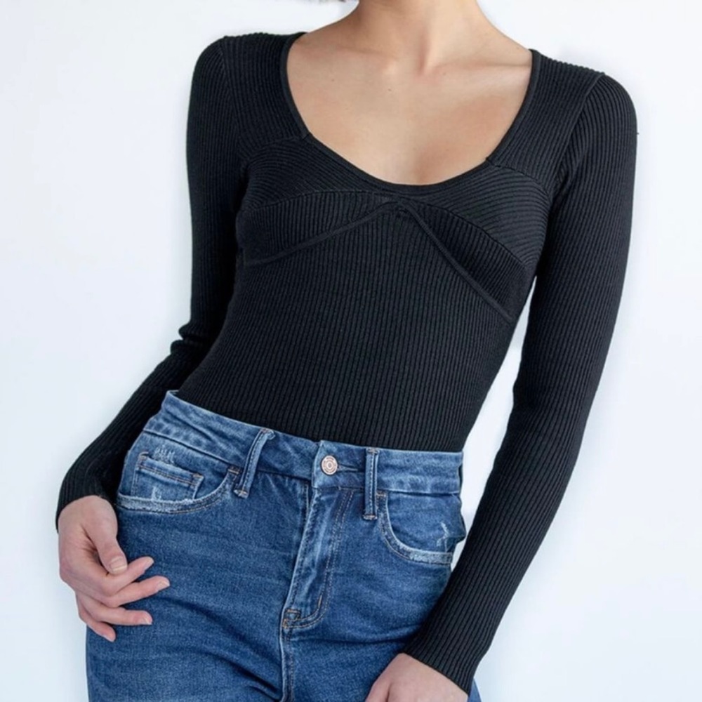 Love Tree Black Ribbed Bodysuit